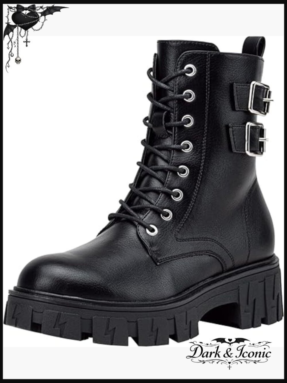 Platform Combat Boots with Chunky Heel, Inner Zipper, Lace-Up Design